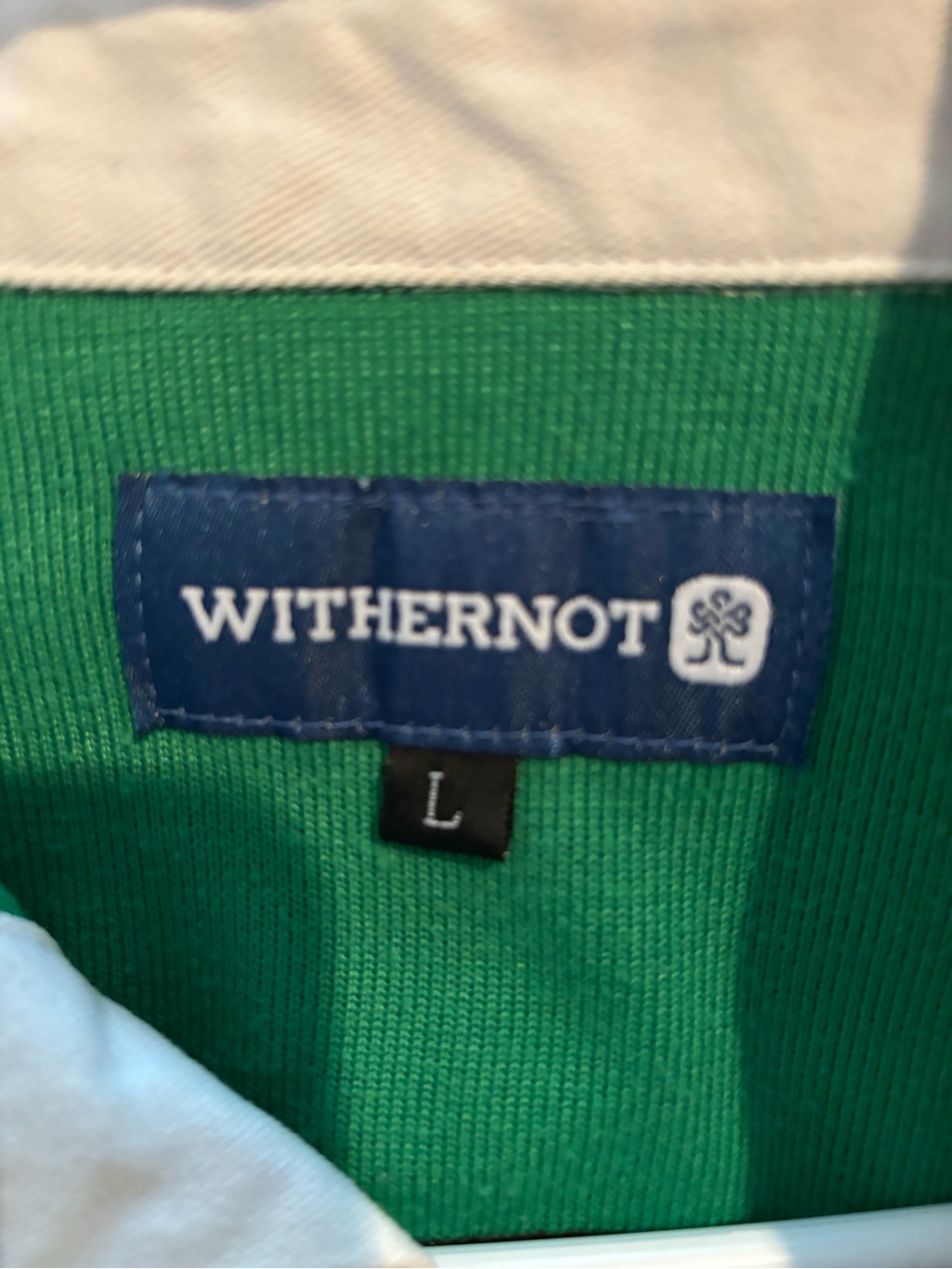 Withernot White Mountaineering Green, Purple & Brown Striped Rugby Polo — image 3 of 3
